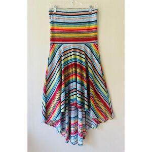 Lily Bleu Sz L Beach High Rise Dress Skirt Stretch Striped High Low Hem Flowy